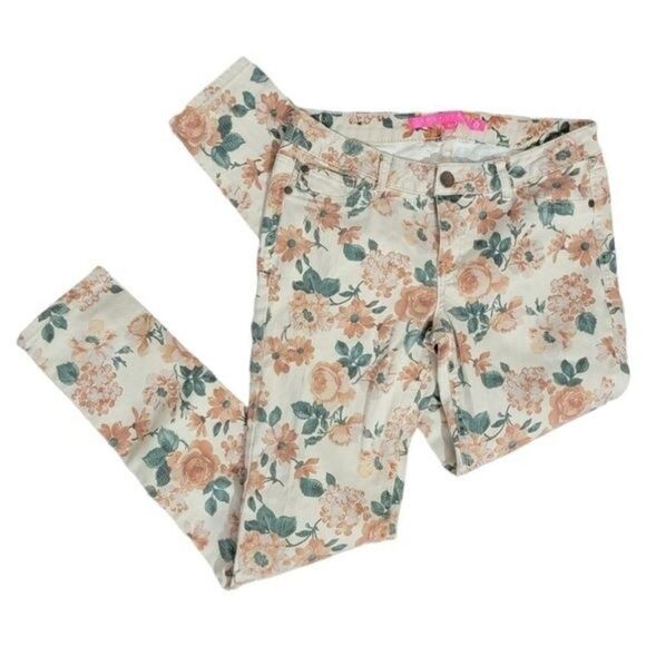 Tinseltown Size 7 Juniors Boho Hippie Retro Floral Rose Jeans - Picture 1 of 6